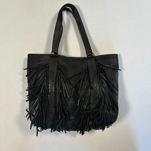 Lane Boots Handbags - NEW Lane Boots Western Fringe Purse Womens Black Leather Large Tote Shoulder Bag